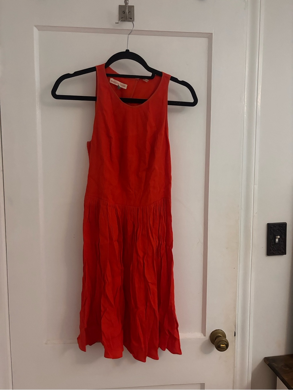 Rebecca Taylor Open Back Pleated Midi Dress Red Orange Size 2